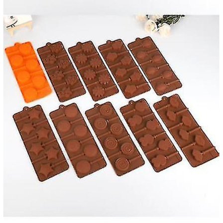 Silikone Chokolade Lollipop Form Med 6 Huller, Dobbelt Hjerte, Stjerne, Lille Blomst