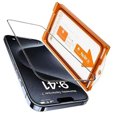 Kompatibel med iPhone 15 Pro skjermbeskytter klar høyaluminium-silisium glassfilm, silketrykk-lingling}