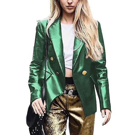 Kvinnor PU Läder Blazer Jackor Långärmad Knapp Dekoration Jackor Ny