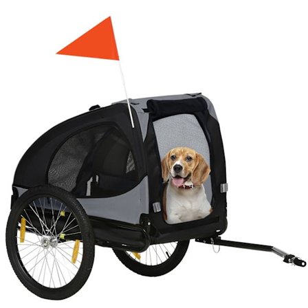 Hundetrailer Folde Cykeltrailer Med Mesh Vinduer, Reflekser & Flag, Quick Release, Lavet Af Oxford Stof & Stål, Sort, 140X71X83Cm