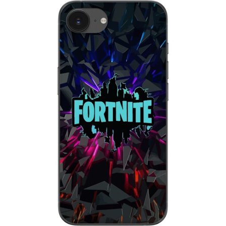 Kompatibelt Mobildeksel til Apple Apple iPhone 16e Fortnite-logo - Svart bakgrunn med blå neon og fargede lys