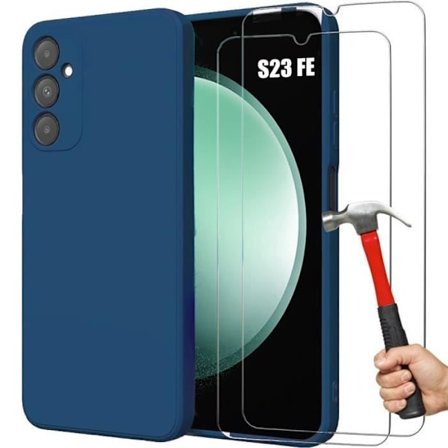Coque - Booling - för Samsung Galaxy S23 FE - Marinblå - Stötsäker - Slim - 2 Härdat Glas