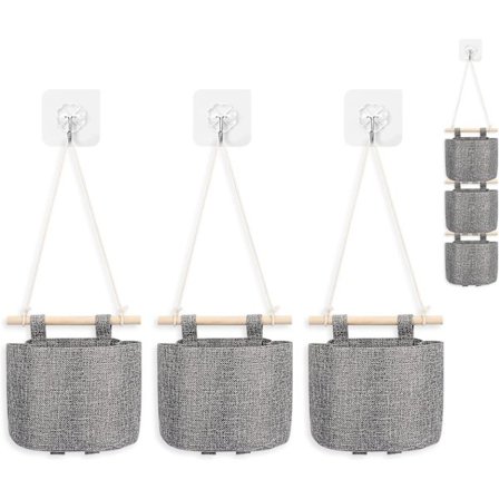 Lille hængende opbevaringsposer - 3-pak vægmontering - Vandtæt vægmonteret kurv over dørarrangør til stue soveværelse badeværelse (grå)