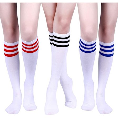 3 par barnsockor med vit sula med tre ränder damstrumpor lårhöga strumpor tubsockor, 3 färger
