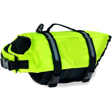 Redningsvest for hund, redningsvest for hund for svømming og båtliv, justerbar redningsvest for små hunder med refleksstriper, fluorescerende grønn, 