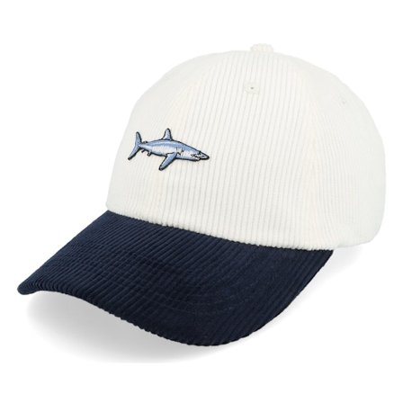 Skillfish - White unconstructed Caps - Tiny Mako Shark Corduroy Off White/Navy Dad Cap @ Hatstore