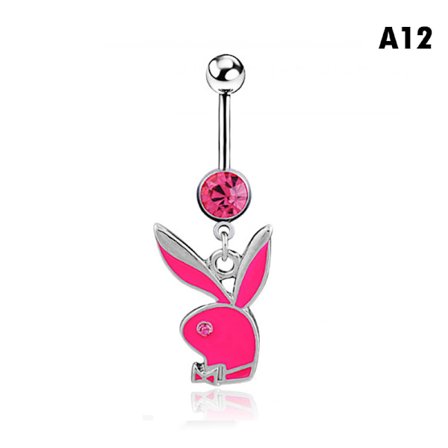 1 PC Bunny Dangle Belly Ring Paved CZ Gems Kirurgisk Stål