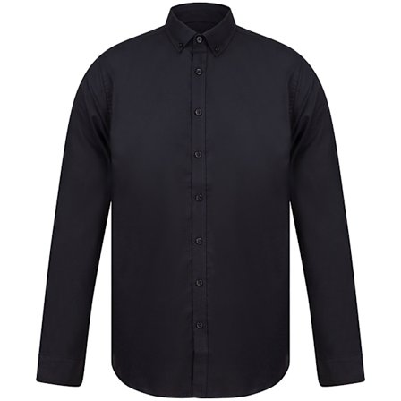 Henbury Herr Modern Long Sleeve Slim Fit Oxford Skjorta L Svart