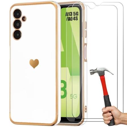 Etui til Samsung Galaxy A13 5G / Galaxy A04s Hvid stødsikker hjertemønster + 2 hærdede briller