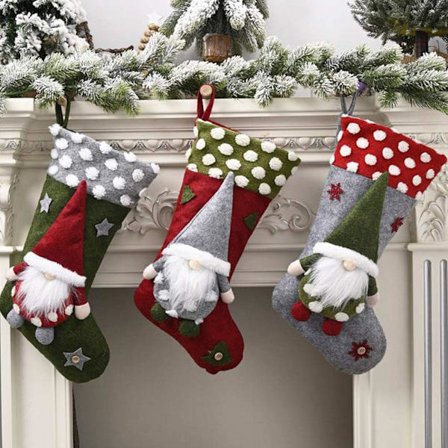 Jule-sokker til å henge opp, 3 stk, Peisdekorasjon, Julestrømper Julenissen Rein Snømann Stoffgavepose