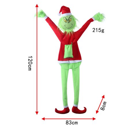 Valaiseva Grinch Kiipeilevä Pehmokoriste 120cm, LED Jouluseinäkoriste