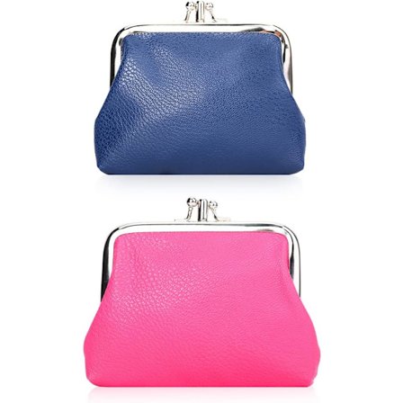 Pieces Læder Møntpung Vintage Tegnebog Clic Clac Lås Damepung (Rød + Blå)