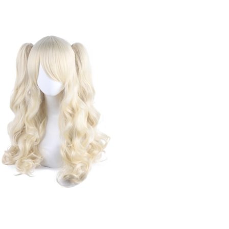Lolita pitkä kihara klipsu poninhäntä cosplay peruukki, kaksoisponinhäntä tiikeriklipsu pitkä kihara peruukki (vaalea blondi)