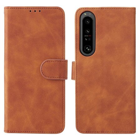 SKALO Sony Xperia 1 IV Matt PU-Läder Plånboksfodral - Brun