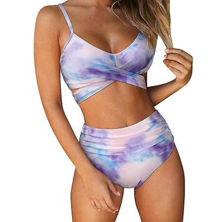 Kvinnors Tie Dye Push Up Padded Bikini Set Hög Midja Baddräkt Strandkläder