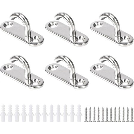 M5 Tak Kroker Rustfritt Stål Oval Åpne Kroker Veggmontert Hengende Plate Anker Øye for Hengende Plante Vifte Hengekøye Myggnett Lykt 6 stk