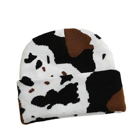 Miesten lehmäkuvioinen pipo Naisten eläin talvi lämmin pääkallo hiihto neulottu pehmeä myssy käännettävä