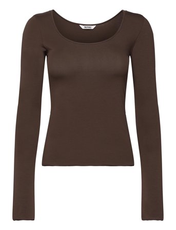 Monki Long-Sleeved Slim Fit Scoop Neck Top - Brown - L