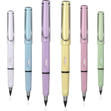 6 st Evighetspennor, Pennor med Suddgummi, Portabel Bläckfri Penna, Utbytbar Refill, Grafit, Tydlig och Flytande Skrift