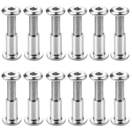 Pakke med 12 stk. M6 x 20mm forbindelsesskruer, sekskantskruer, med hylstermøtrik, til at forbinde skabe, hylder