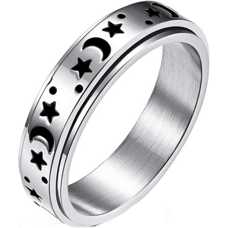 IC Spinnare Ringar i Titan i Rostfritt Stål Mån och Stjärna Fidget Ring Stresslindrande Ångestring - 5-77 (Sitter Lite Små)