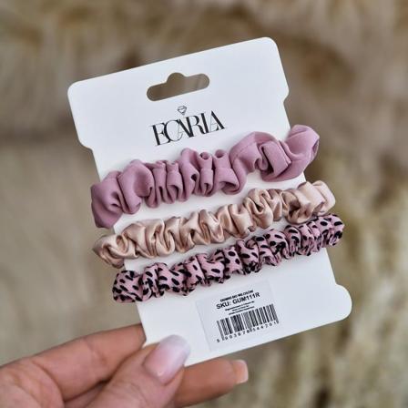 3-pack Scrunchies Hårsnoddar Hårband Håraccessoar - Rosa & Beige multifärg