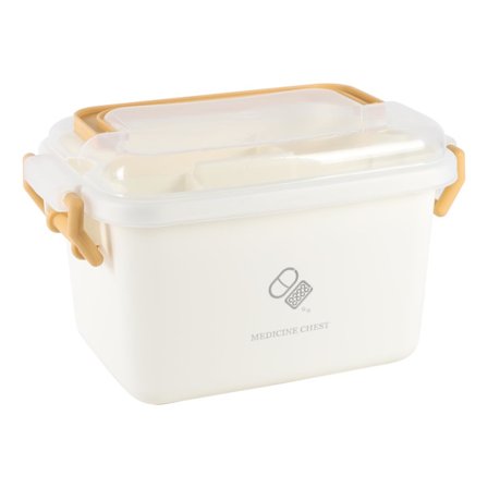 Medicinsk opbevaringsboks, førstehjælpskasse i plastik med håndtag og aftagelig bakke, låsbar medicinorganiseringsboks, førstehjælpskasse, gul L23 x 