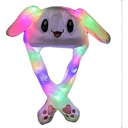 Kaninhatt med bevegelige ører, hoppende hatt, plysjkaninhatt, søt lue med poter for kvinner og jenter, LED hvit Led white