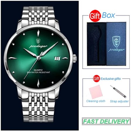 POEDAGAR Ultra Tynn Herre Kvarts Armbåndsur Vanntett Luksusmerke Lysende Klokker Mann Rustfritt Stål Casual Gave