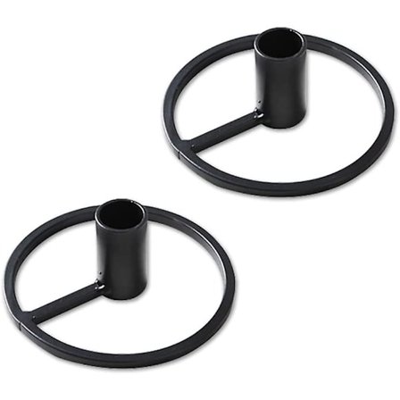 2 stk Lysestaker for søylelys, smidd svart metall jern koniske stativ kandelaber