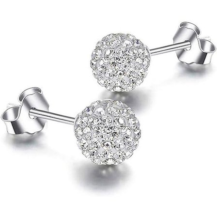 8mm Pave Crystal Disco ball Sølv Stud Øredobber for Kvinner Shamb