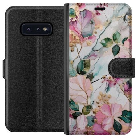 Kompatibel Tegnebogsetui til Samsung Galaxy S10e Abstrakt marmormønster med blomster, blade og gyldne detaljer i bløde pastelfarver