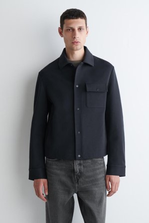 COS Men's Jersey-Twill Shirt Jacket in Blue