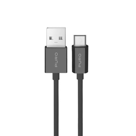 Puro 12W TPE USB-A - microUSB 2m kabel - Svart