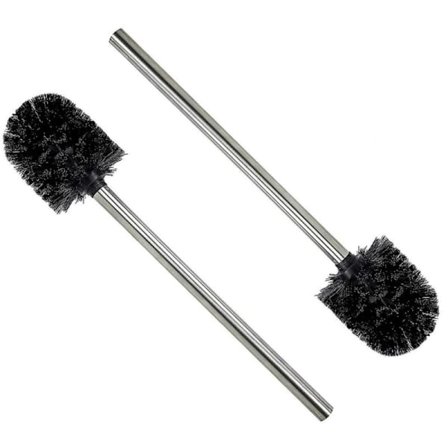 2 st Toalettborstar, svart borsthuvud med handtag i rostfritt stål