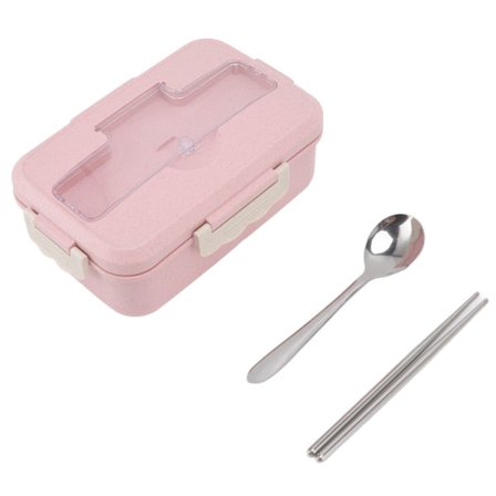 Bento Box Termisk Bento Madkasse med ske og spisepinde til voksne børn studerende (Nordisk Pink Madkasse Bestik)