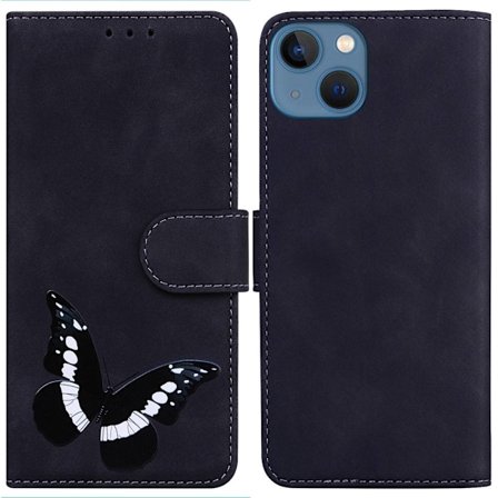 iPhone 14 Plus Skin-touch Feeling Leather Flip Telefonfodral - Svart