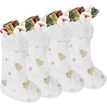 UrbanMingle 4 st Vita Julstrumpor, 46 cm Stor Plysch Fuskpäls Jul[D]