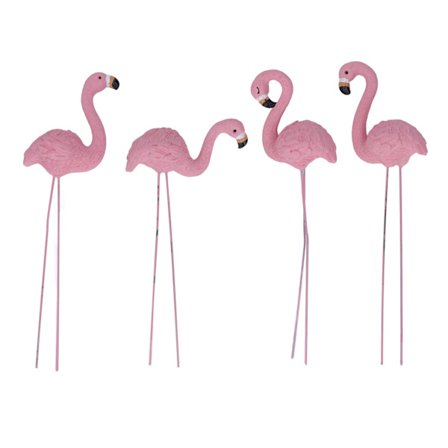 4 stk. lyserøde flamingohavefigurer med fine detaljer, stilfulde, levende, små flamingohavefigurer til dekoration af gårdhave, græsplæne og terrasse, 