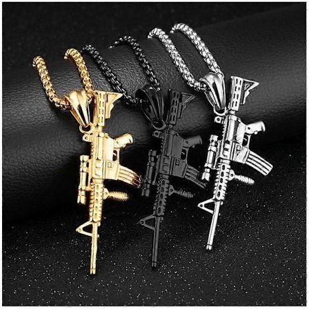 Miesten AK47 Ase Ketju Riipus kaulakoru Punk Muoti Kaulakoru Naisten Korulahja, 3 kpl setti - kultainen, hopea, musta