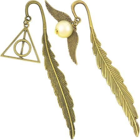 2 stk. Harry Potter Gave Bogmærker, Fjer Bogmærke, Bogmærke med Hængende Gylden Lyn Book Charm, Bogmærke Gave til Læsere og Bogelskere
