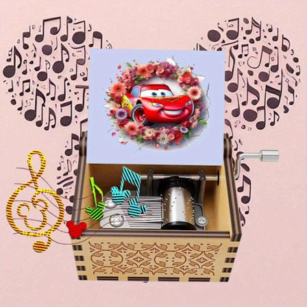 Vintage Bilar Blixten McQueen Trä Speldosa - Biltema Design med Melodi "I Want My Favorite Car", Perfekt Gåva till Familj, Vänner, [D]