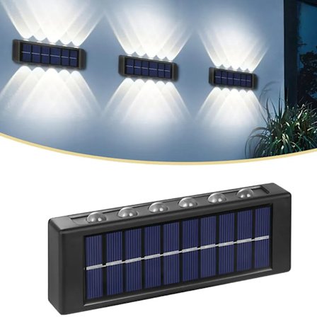 Solcelledrevne hagevegglamper, hvitt lys 12 LED vegglampe opp og ned lys dekorativ veggbelysning vanntett, for uteplass trapper