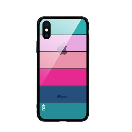 iPhone Xs Max NXE kuviollinen hybriidi lasi ja muovi takasuoja kuori - Tyyli B Multicolor
