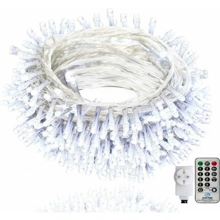 100 m udendørs lyskæde med fjernbetjening og timer, 8 tilstande til påske, hjem, soveværelse, have - hvid