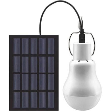 Bærbar solcelle LED-pære med solpanel til have, terrasse, indendørs, udendørs, vandreture, camping, telt, fiskeri