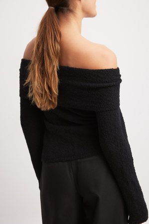 NA-KD Off Shoulder Knitted Top - Off shoulder-toppe - Sort - XXS