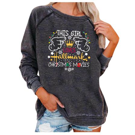 Christmas Letter Print Sweatshirt För Kvinnor Casual Toppar