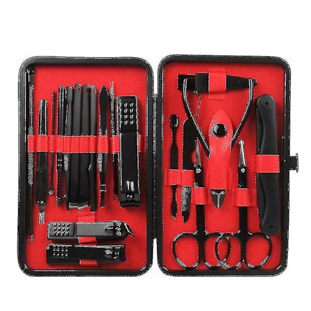 Ny manikyrsett, pedikyrsett, neglklippere, profesjonelt pleiesett, neglverktøy i luksuriøs reiseveske for menn og kvinner