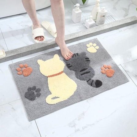 Badrumsmatta Badkar Matta Cartoon Halkskydd Badrumsmatta Katt Badkar Matta Tjock Superabsorberande Super Mjuk Golv Dörrmatta för Dusch Badkar Inomhus 
